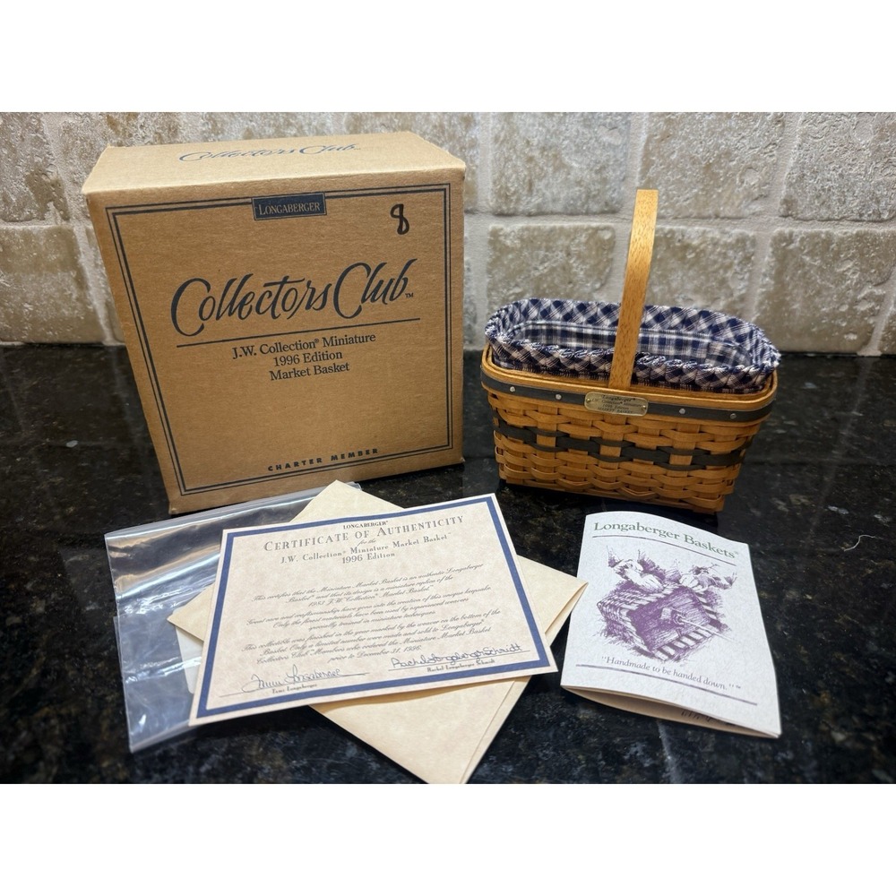 NEW 1996 Longaberger Market Basket J.W. Collection Miniature Collectors Club